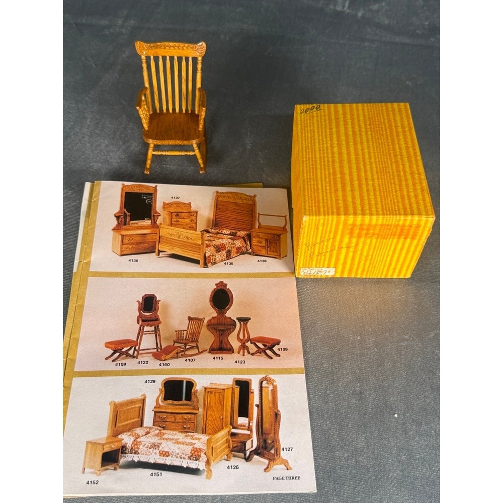 Reminiscence Golden Oak Rocking Chair 4107 1:12 Scale Vintage Dollhouse w/Box